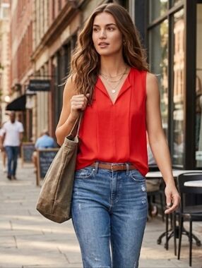 LOFT Small Vibrant Red Sleeveless Blouse EUC